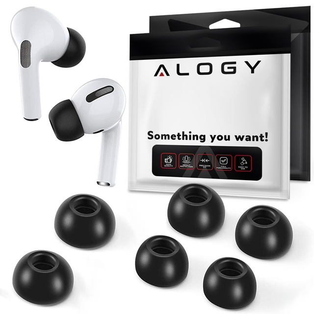 Alogy 6x Nakładki silikonowe zapamiętujące S M L do Apple AirPods Pro czarne