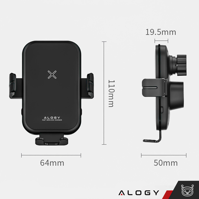 Alogy Uchwyt samochodowy Fast Wireless Charging Car Holder z Ładowarką Qi indukcyjną 15W do auta na kratkę