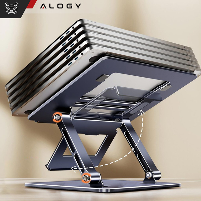 Alogy Uchwyt na laptop 17" Macbook tablet telefon stojak 2w1 podstawka składany regulowany aluminiowy na biurko Grafitowy