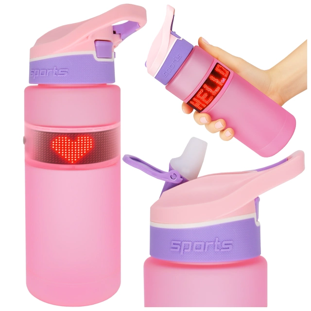 Butelka Bidon na Napoje LED, Inteligentna z Wyświetlaczem i Łącznością Bluetooth, Słomka, Motywacyjna, Wielokrotnego Użytku, Alogy FitBottle™ - Różowa