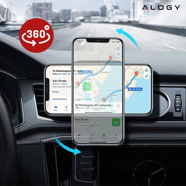 Alogy Uchwyt do samochodu 2w1 z ładowarką Qi Airvent MagSafe Charger do MagSafe 15W do kratki samochodowy Czarny