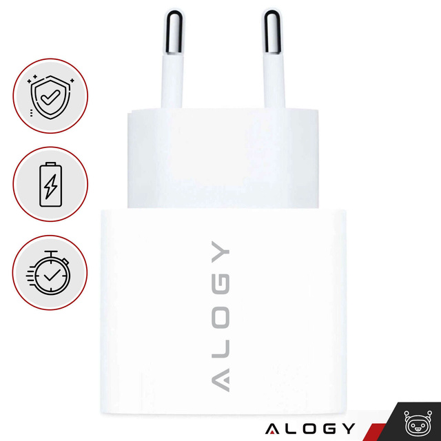 Alogy Ładowarka sieciowa szybka mocna 35W USB-C USB typ C PD GaN do iPhone 15 +Kabel type-C 1m Biała