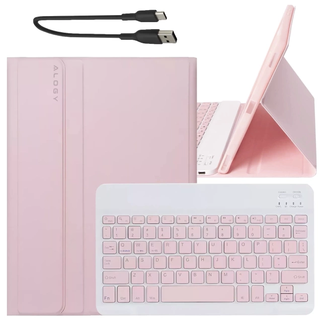 Etui z klawiaturą z miejscem na rysik do Samsung Galaxy Tab S9 FE 10.9" Alogy Keyboard Case Różowe + Szkło