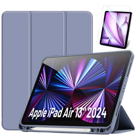 Etui ochronne z rysikiem do Apple iPad Air 13" 2024/2025, iPad Pro 12.9" 2018-2022 obudowa na tablet Fioletowe + Szkło
