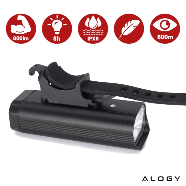 Lampka rowerowa przód LED przednia światło roweru 800LM 1800mah oświetlenie wodoodporna światełko na rower czarna