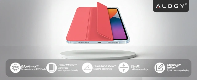 Etui do Apple iPad 11gen. 11" 2025 / 10gen. 10.9" 2022 – hybrydowa ochrona z miejscem na rysik, składana okładka z funkcją podstawki, precyzyjne dopasowanie – Alogy HybridBook™ Case Czerwone