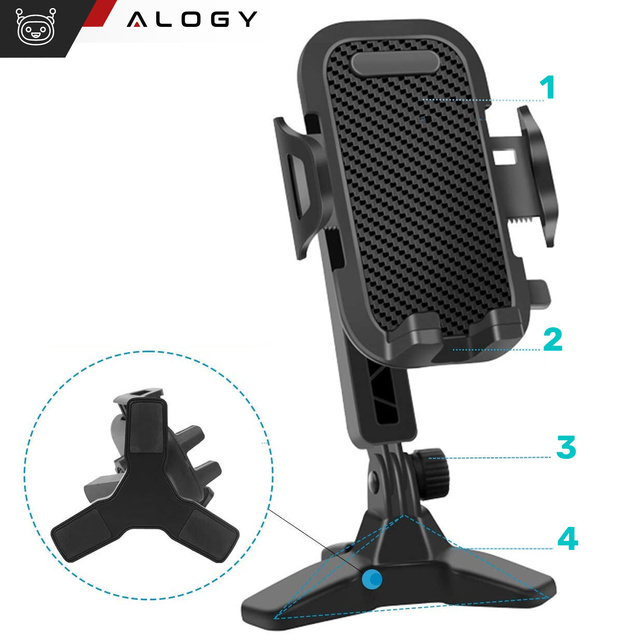 Alogy Uchwyt na telefon stojak podstawka na biurko regulowany 360 Tripod biurkowy statyw 4-7" Czarny
