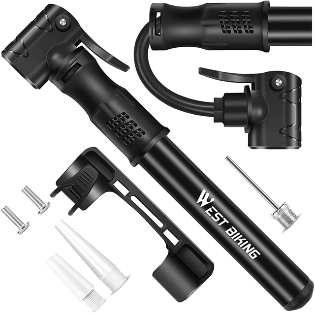 Pompka rowerowa ręczna aluminiowa Alogy Mini Bike Pump 100psi z uchwytem Czarna