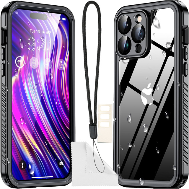 Alogy Etui do iPhone 14 Pro wodoodporne pancerne 360 Case Hybrid ochrona aparatu obiektywów IP68 Waterproof czarne