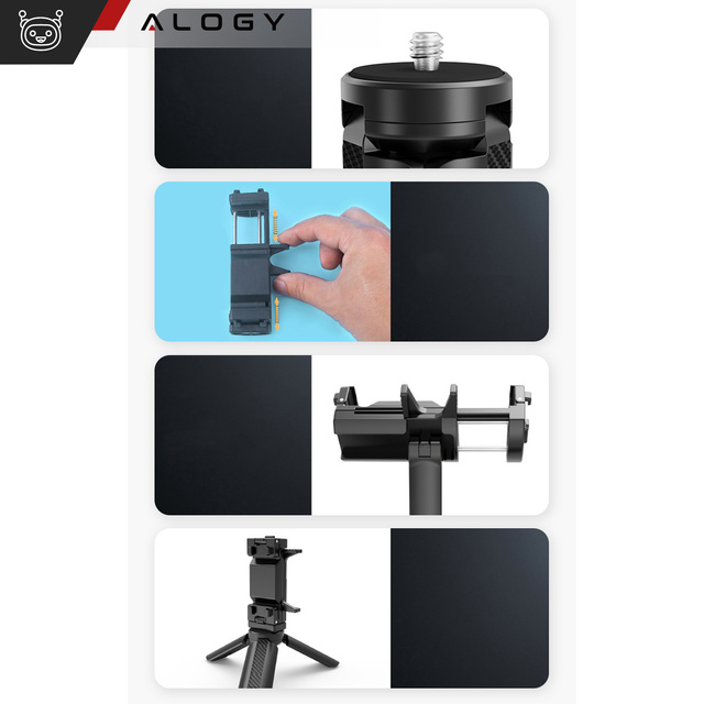 Alogy Uchwyt mini statyw na telefon aparat stojak podstawka regulowany obrotowy 360 Tripod selfie do zdjęć Czarny