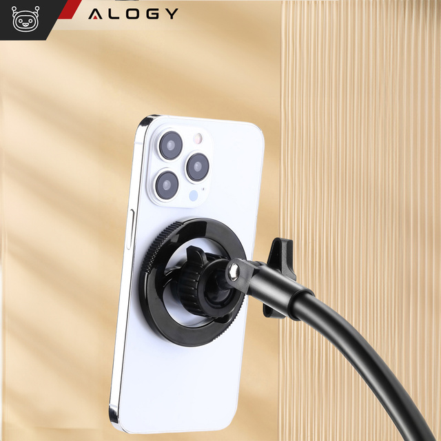 Alogy Stojak uchwyt na telefon Statyw do Mag Safe magnetyczny teleskopowy Czarny stal ABS