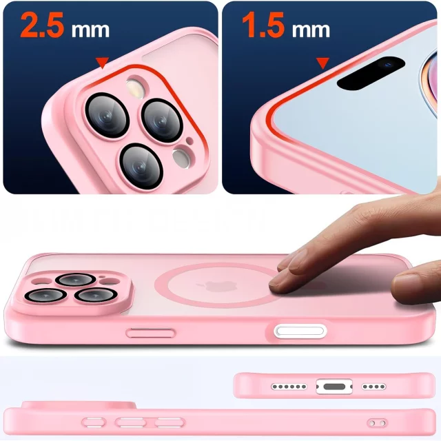 3w1 Zestaw Etui Hybrydowe + Szkło do Apple iPhone 16 Pro obudowa ochronna Hybrydowe MagSafe z ochroną obiektywu case + 2x Szkło hartowane ochronne na telefon Alogy 3in1 Case Pack Różowe