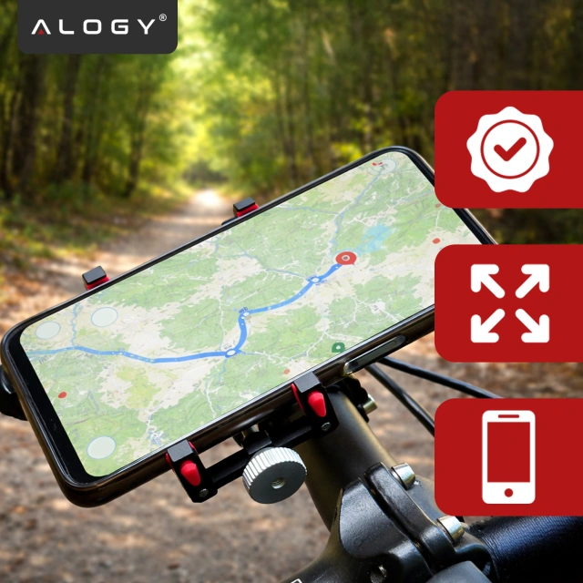 Alogy Uchwyt rowerowy Bike Phone Holder do telefonu 55-95mm na kierownicę na rower hulajnogę motor Czarny