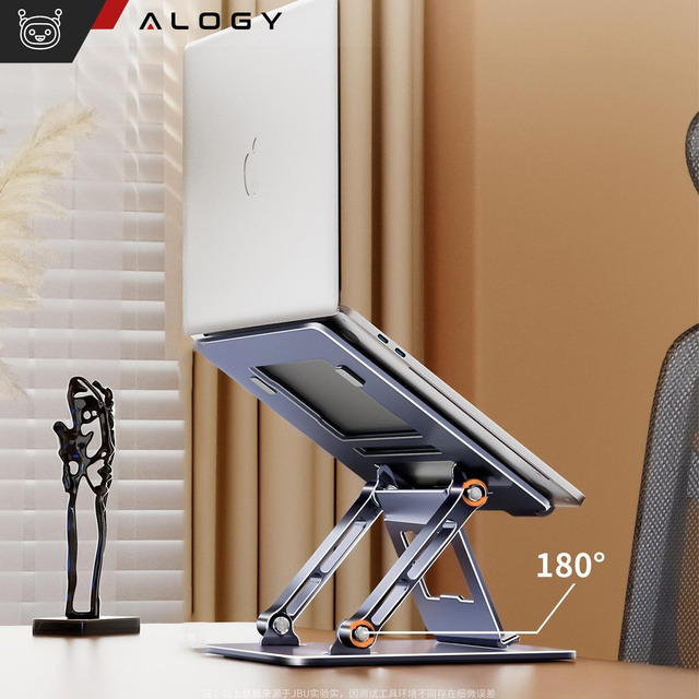 Alogy Uchwyt na laptop 17" Macbook tablet telefon stojak 2w1 podstawka składany regulowany aluminiowy na biurko Grafitowy