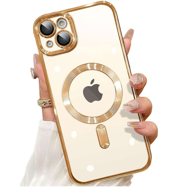Alogy Etui do iPhone 15 MagSafe Case Glamour Luxury Ring obudowa Złote przezroczyste
