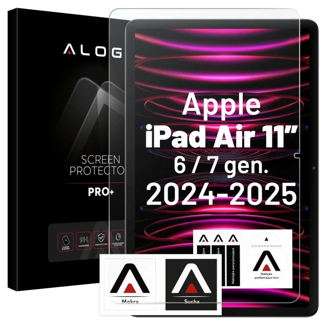 Szkło Hartowane 9H do Apple iPad Air 11" 6 / 7 / 2024-2025 , Wzmocnione i Odporne na Zarysowania, Łatwy Montaż Bez Bąbelków, Alogy Screen Protector Pro+™