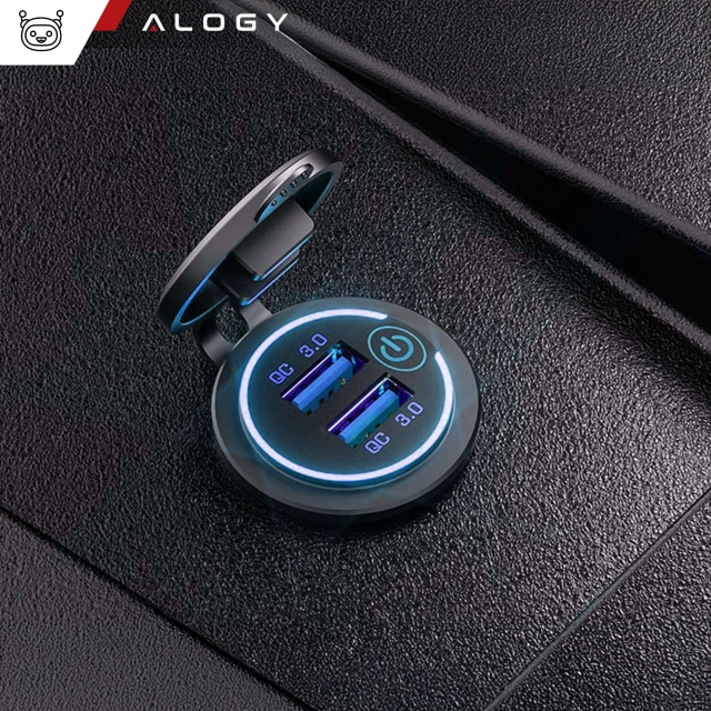 Alogy Zasilacz ładowarka do auta samochodowa konektory 2x USB QC 3.0 LED