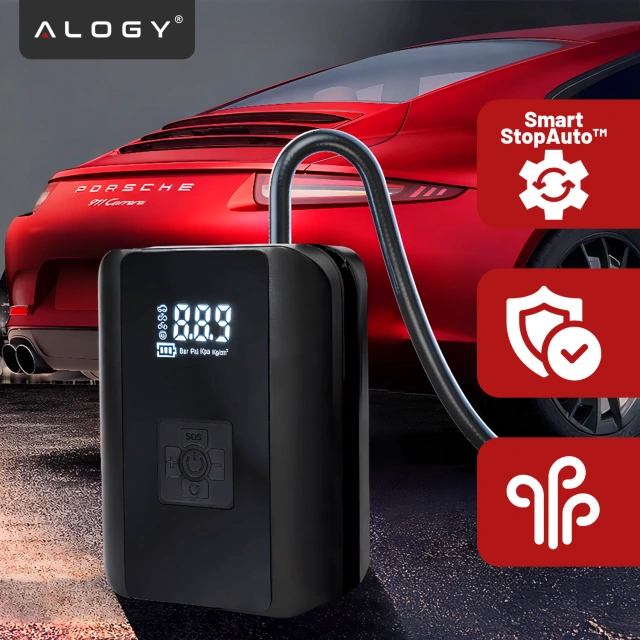 Alogy Pompka rowerowa kompresor powietrza bezprzewodowy przenośny z latarką 