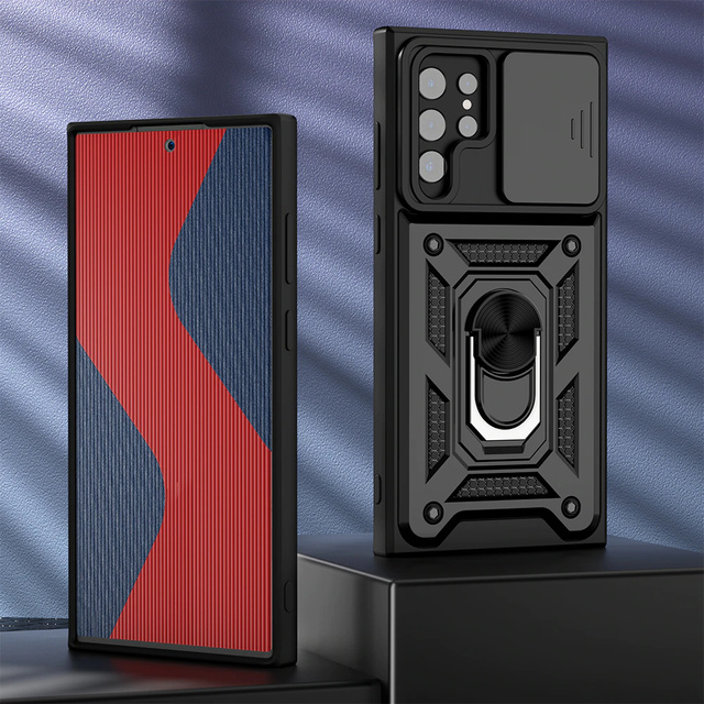 Alogy Etui na telefon obudowa z osłoną aparatu Camshield Stand Ring do Samsung Galaxy S22 Ultra Czarne