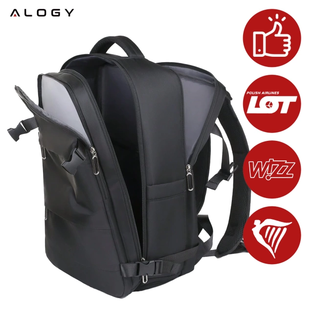 Plecak na laptopa tablet męski damski podróżny na walizkę do biura podróży Unisex 45x30x20cm Alogy Czarny