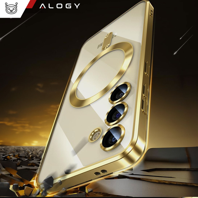 Alogy Etui na telefon do Samsung Galaxy S24+ Plus Mag Safe Case Glamour Case Ring obudowa Złote przezroczyste