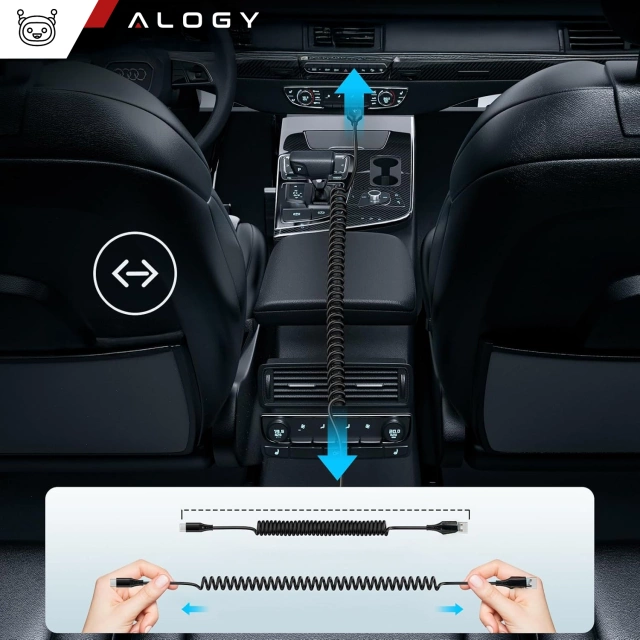 Kabel Alogy do ładowania Xiaomi Google Pixel spiralny samochodowy 66W 5A 150cm USB do USB-C czarny