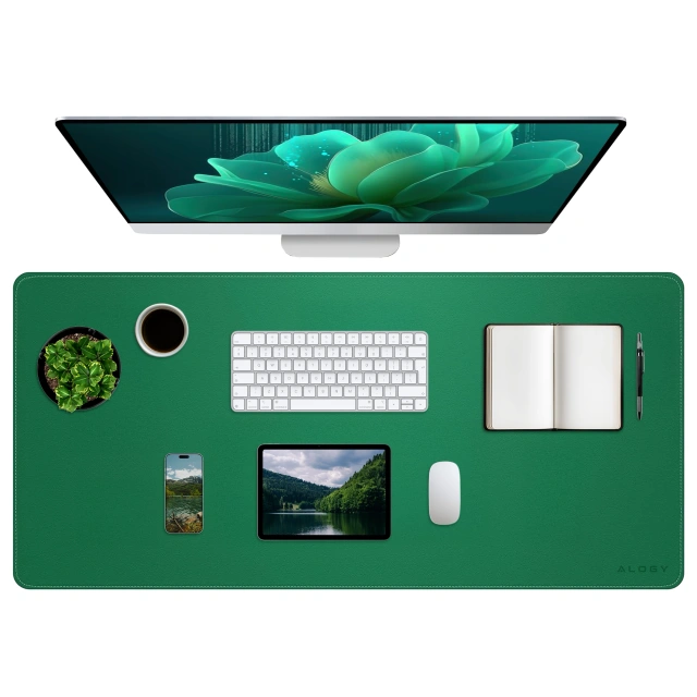 Podkładka na biurko 90×45 cm – antypoślizgowa mata ochronna z eleganckiej ekoskóry PU, pod mysz i klawiaturę, stylowa i trwała – Alogy WorkMat™ Zielona