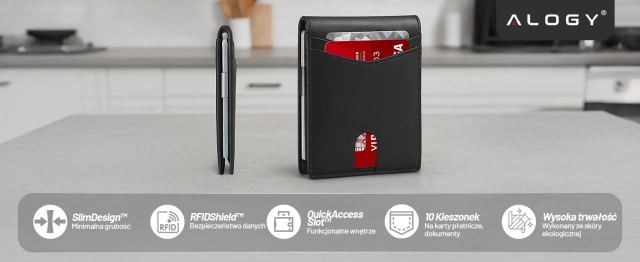 Portfel RFID Etui ochronne blokujące sygnał na karty dokumenty Alogy Small męski damski Wallet Czarny