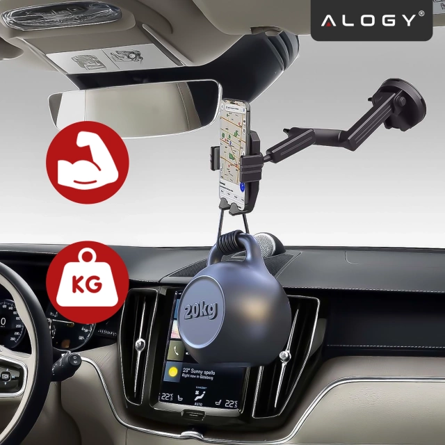 Uchwyt samochodowy na telefon 7.2" do tira busa ciężarówki koparki samochodu Długi 43cm na szybę kokpit Alogy Czarny