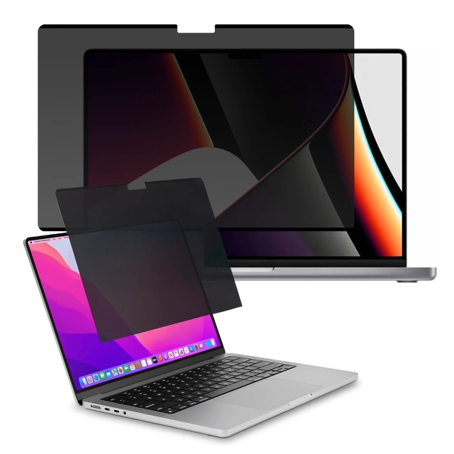Magnetyczna folia prywatyzująca do Macbook Pro 14" 2021-2024 – ochrona prywatności, łatwy montaż, pokrowiec do przechowywania, redukcja odblasków – Alogy SecureView™
