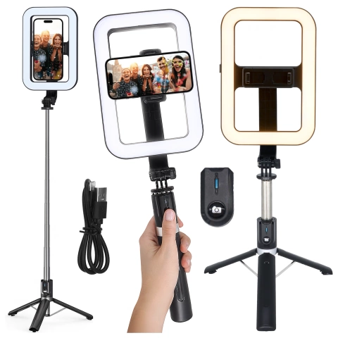 Kijek Selfie Stick Alogy GlowStick™ Pro Tripod Selfie z pilotem i lampą LED do zdjęć makijażu nagrywania filmików długi 132cm Czarny