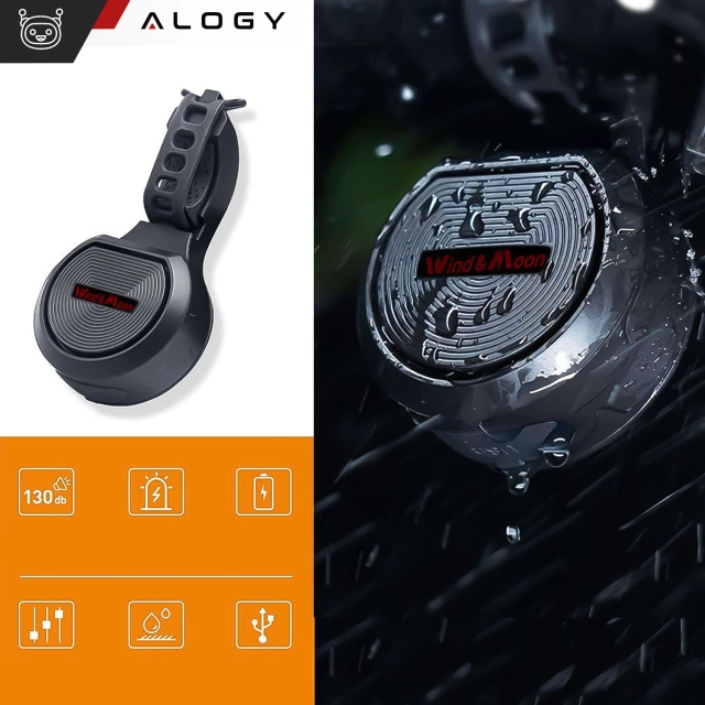 Alogy Dzwonek elektryczny + alarm rowerowy 2w1 Waterproof Electric Bell na rower wodoodporny czarny