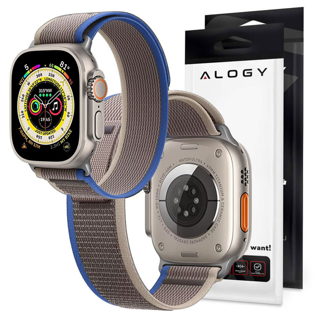 Alogy Pasek nylonowy Sport Strap na rzep do Apple Watch 1/2/3/4/5/6/7/8/SE (38/40/41mm) Niebiesko-szary
