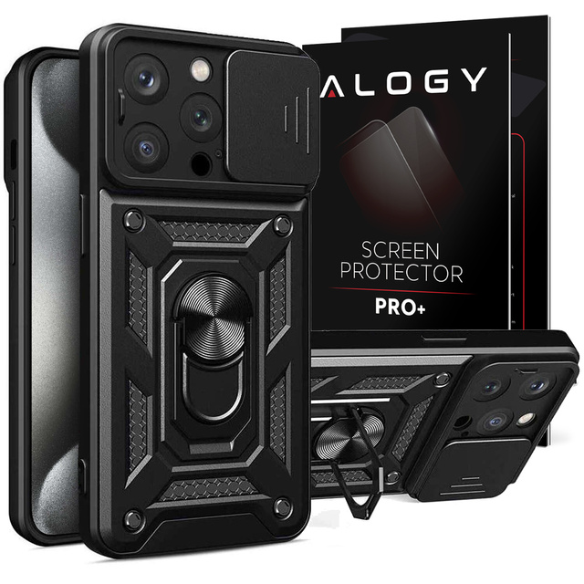 Alogy Etui ochronne Camshield Stand Ring z osłonką na aparat do iPhone 15 Pro Max