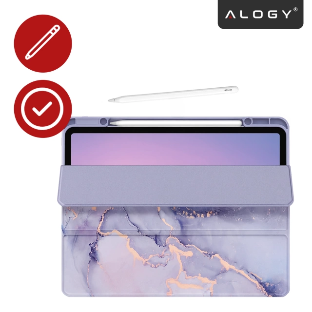 Etui Ochronne do Apple iPad 10.9" 10 Gen 2022 / iPad 11" A16 11 Gen 2025 Hybrydowe z Miejscem na Rysik, Składana Okładka z Funkcją Podstawki 2w1, Alogy HybridBook™ Case – Marble Purple