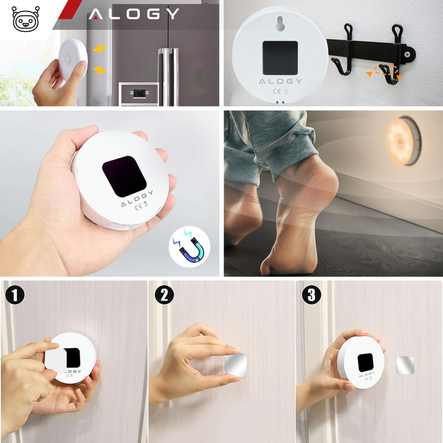 2x Alogy Lampka LED z czujnikiem ruchu Sensor Light Bezprzewodowa lampa nocna oświetlenie meblowe Światło ciepłe