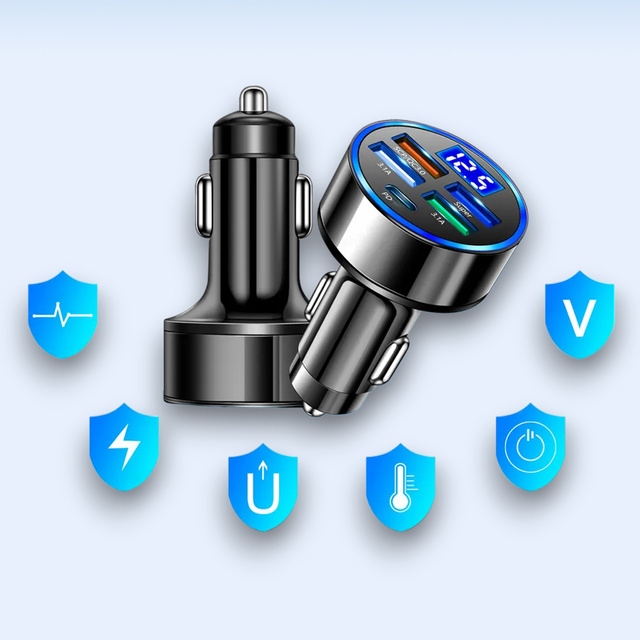 Alogy Car Ładowarka samochodowa 4x USB QC 3.0 + USB C PD 20W LED szybka mocna 250W czarna