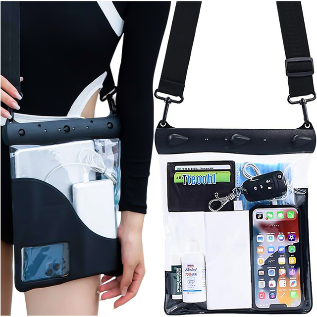 Alogy Etui wodoodporne duże Waterproof Case torba z paskiem na ramię uniwersalna na telefon tablet dokumenty 23x25 cm Czarne