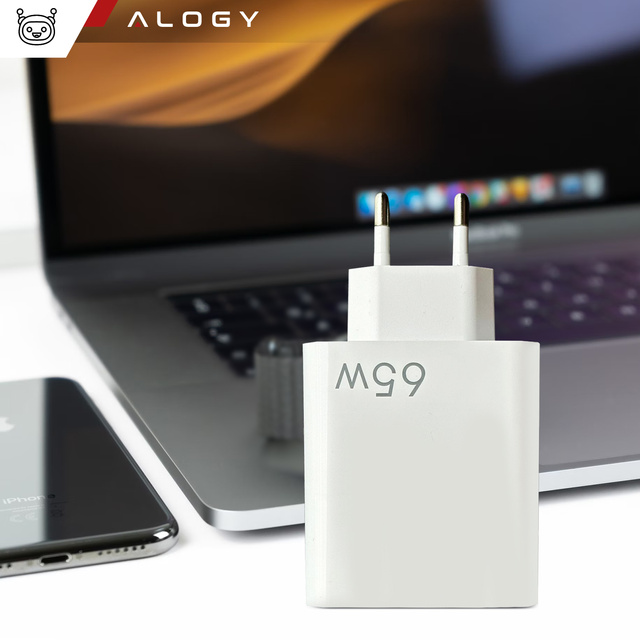Alogy Ładowarka sieciowa szybka USB-A QC 3.0 Quick Charge + USB-C PD 33W 65W Biała