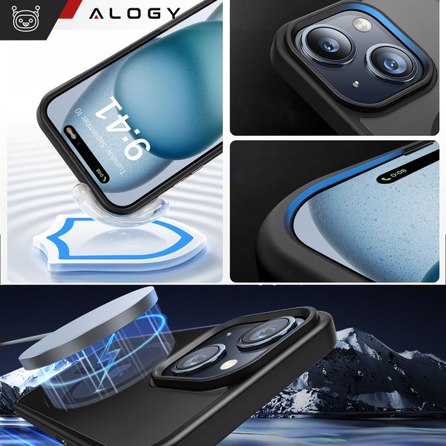 Alogy Etui ochronne do iPhone 15 Plus Ring Case obudowa na telefon do MagSafe Czarne