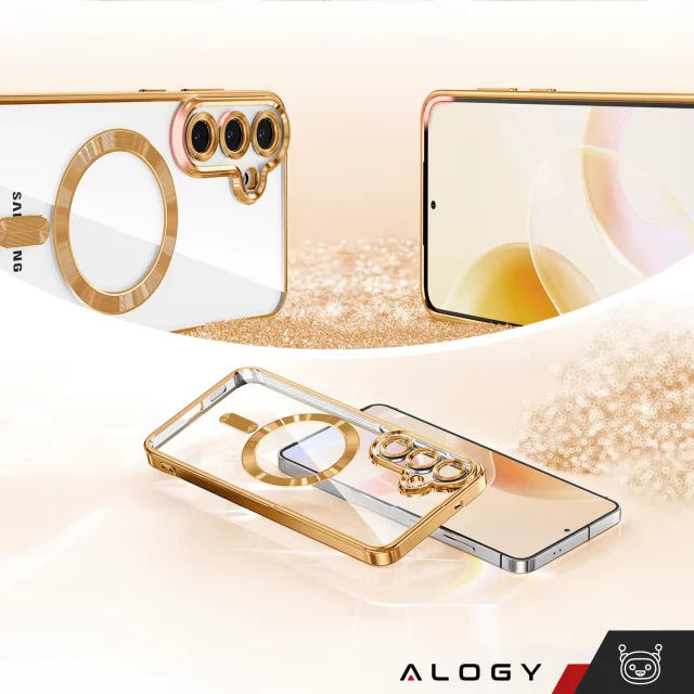 Etui do Samsung Galaxy S25 Alogy LuxeShield™️ Glamour Luxury Ring obudowa z osłoną aparatów Złote