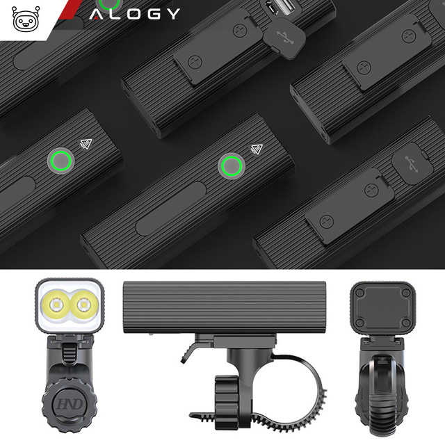 Alogy Lampka przednia na rower wodoodporna IPX5 P12 światełko LED oświetlenie rowerowe