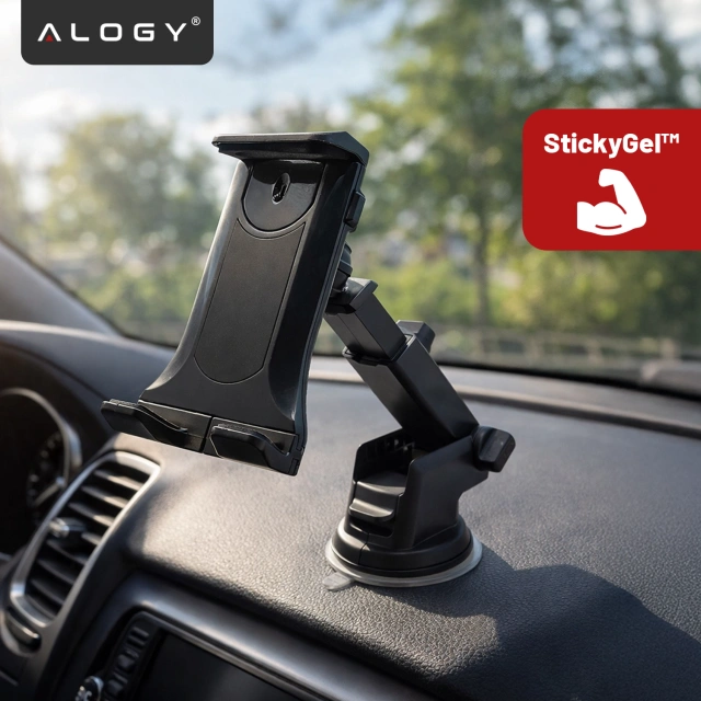 Uchwyt samochodowy na telefon i tablet – 2w1, mocny i stabilny, regulowany 4.7–11”, montaż na szybę i kokpit, pełna regulacja – Alogy DriveMount™ Premium Czarny
