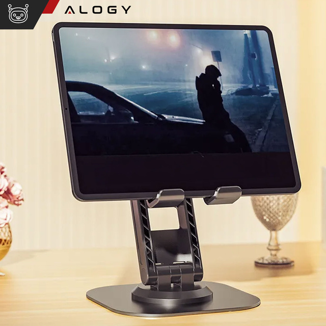 Alogy Uchwyt stojak podstawka biurkowy na biurko regulowany obrotowy 360 na telefon tablet 12.9" aluminiowy Czarny