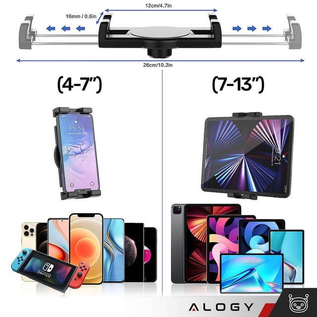 Alogy Uchwyt do samochodu auta Car Holder z długim ramieniem na telefon/ tablet 4-13 cali