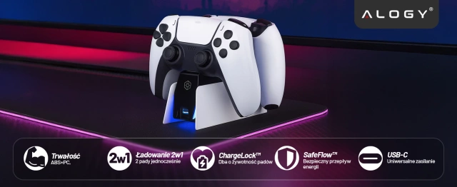 Alogy Podwójna stacja dokująca ładująca do kontrolera Pada do PlayStation 5 PS5 do 2 Padów Biała