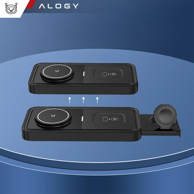 Ładowarka Indukcyjna Alogy Bezprzewodowa Qi PD QC 3.0 2w1 Szybka do Apple iPhone Airpods Watch Stacja ładująca stojak czarna 