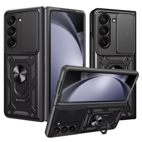 Etui do Samsung Galaxy Z Fold 6 pancerne Slide Case Stand Ring obudowa ochrona aparatu Camshield Alogy czarne