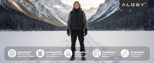 Kamizelka grzewcza z 28 strefami – 4-stopniowa regulacja temperatury, zasilanie USB, idealna na zimę i aktywności outdoor – Alogy ThermoVest™ Czarna (L)