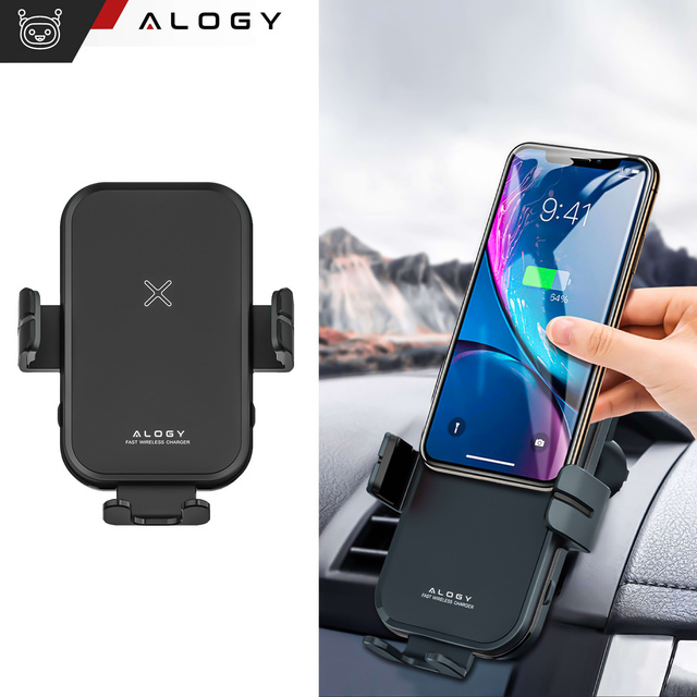 Alogy Uchwyt samochodowy Fast Wireless Charging Car Holder z Ładowarką Qi indukcyjną 15W do auta na kratkę